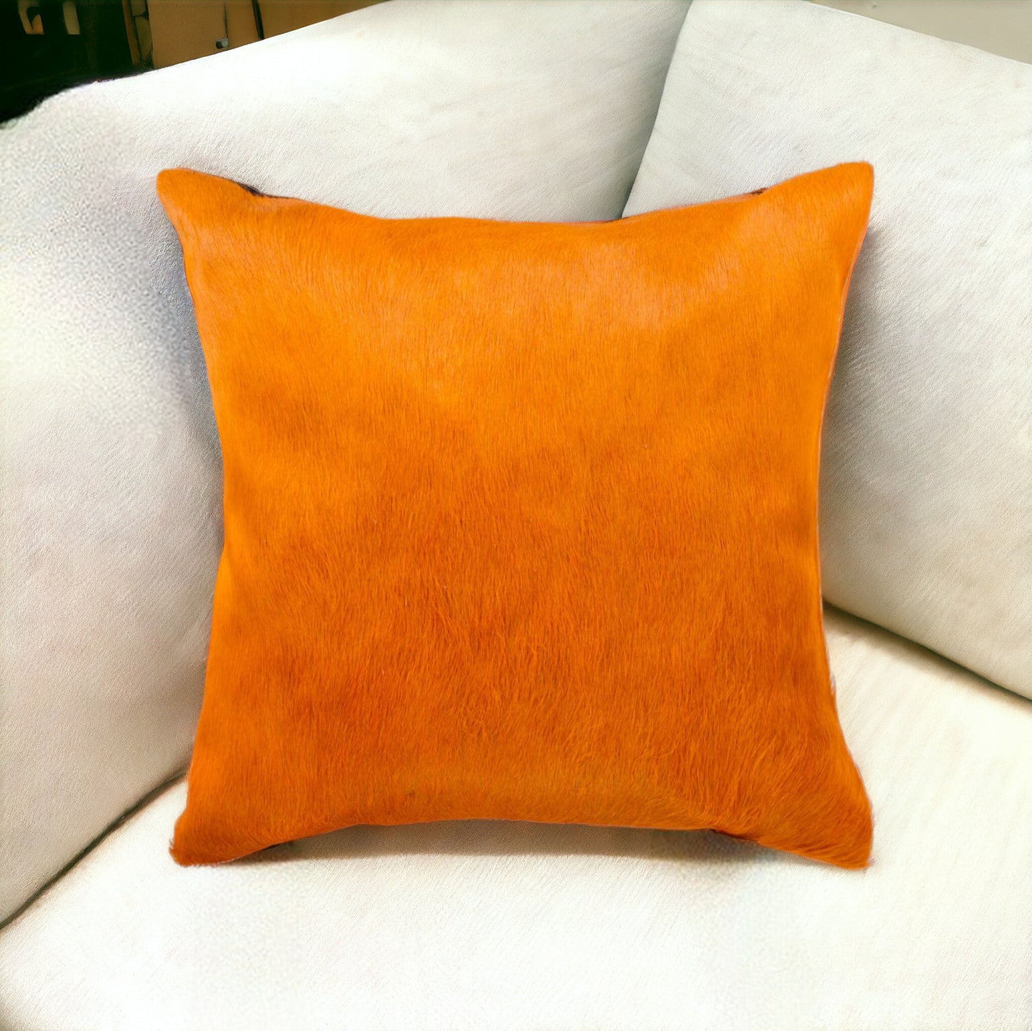 18" Orange Cowhide Throw Pillow