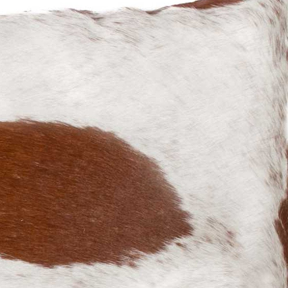 18" Brown and White Cowhide Throw Pillow