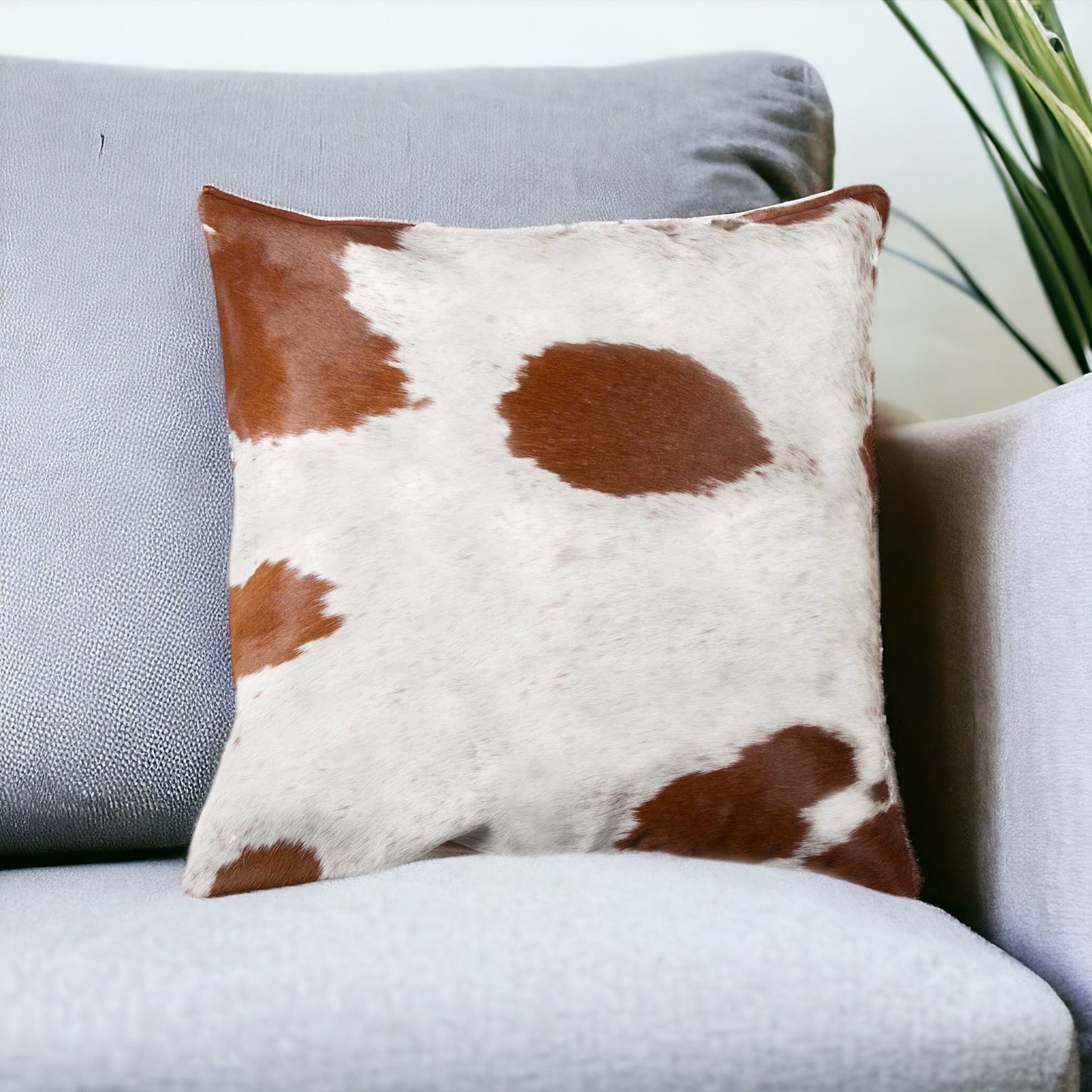 18" Brown and White Cowhide Throw Pillow