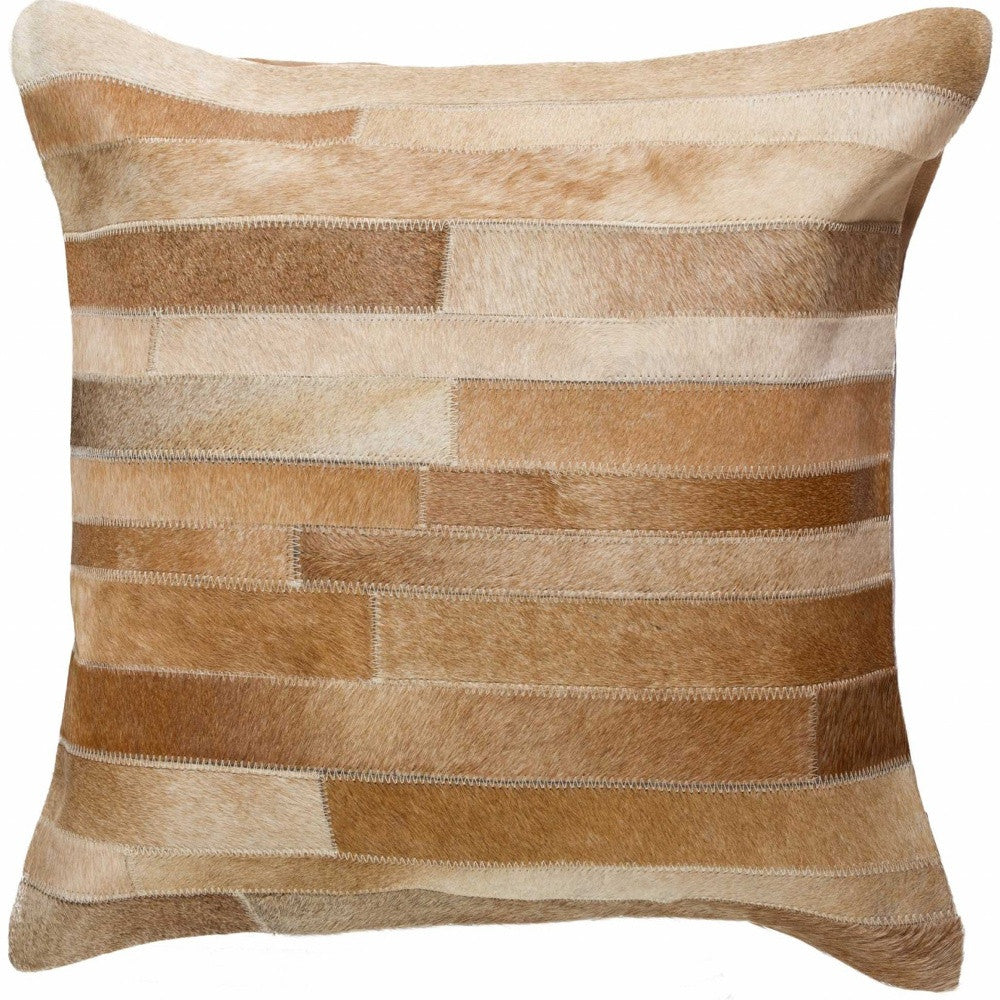 18" Tan Cowhide Throw Pillow