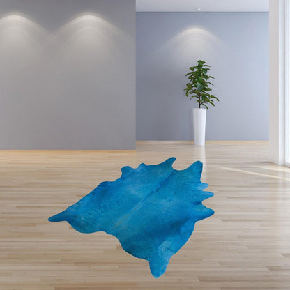 6' X 7' Blue Cowhide Area Rug