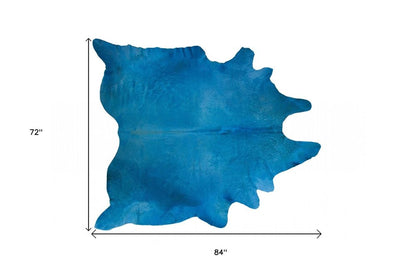 6' X 7' Blue Cowhide Area Rug