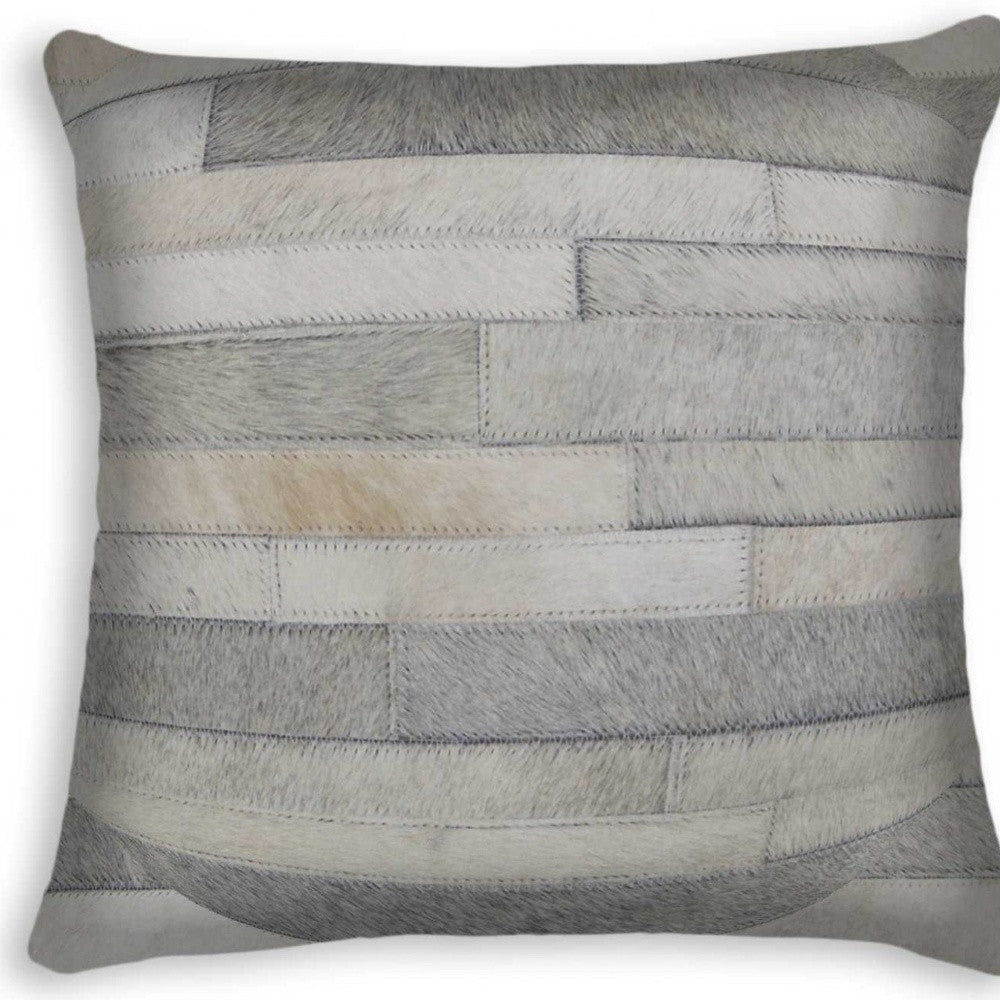 18" Gray Cowhide Throw Pillow