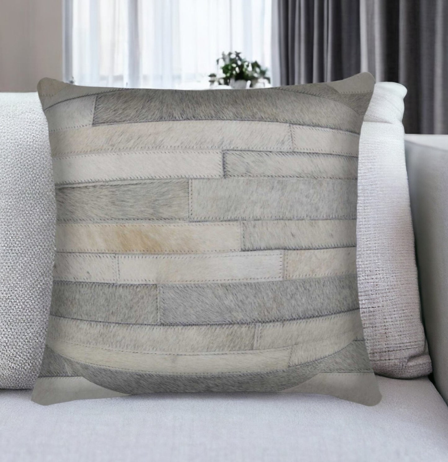 18" Gray Cowhide Throw Pillow