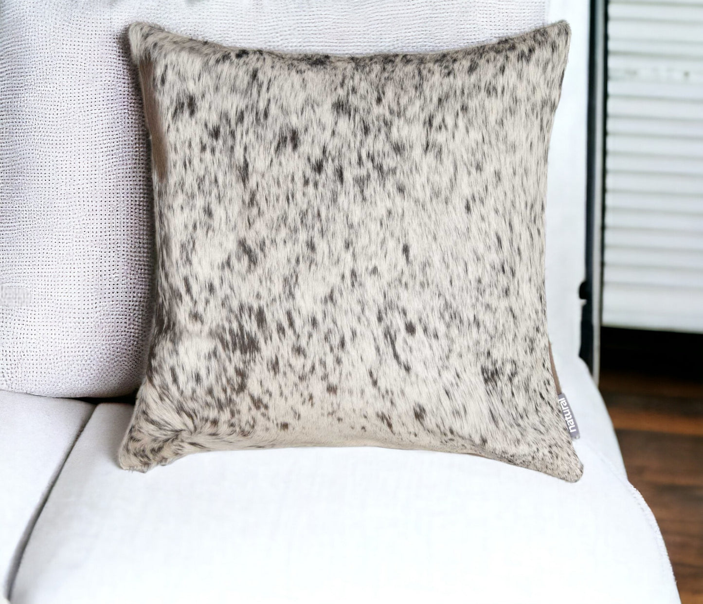 18" Gray and White Cowhide Throw Pillow