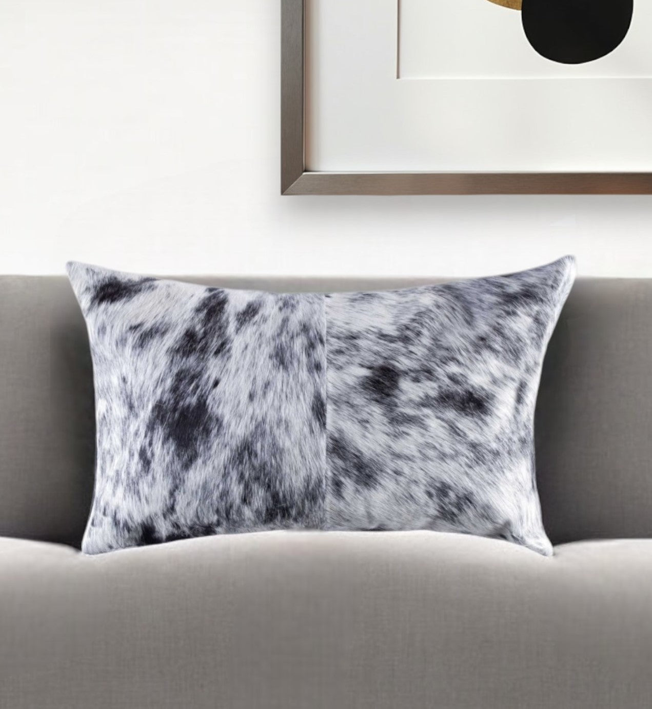 18" X 18" X 5" Salt And Pepper Black And White Cowhide  Pillow