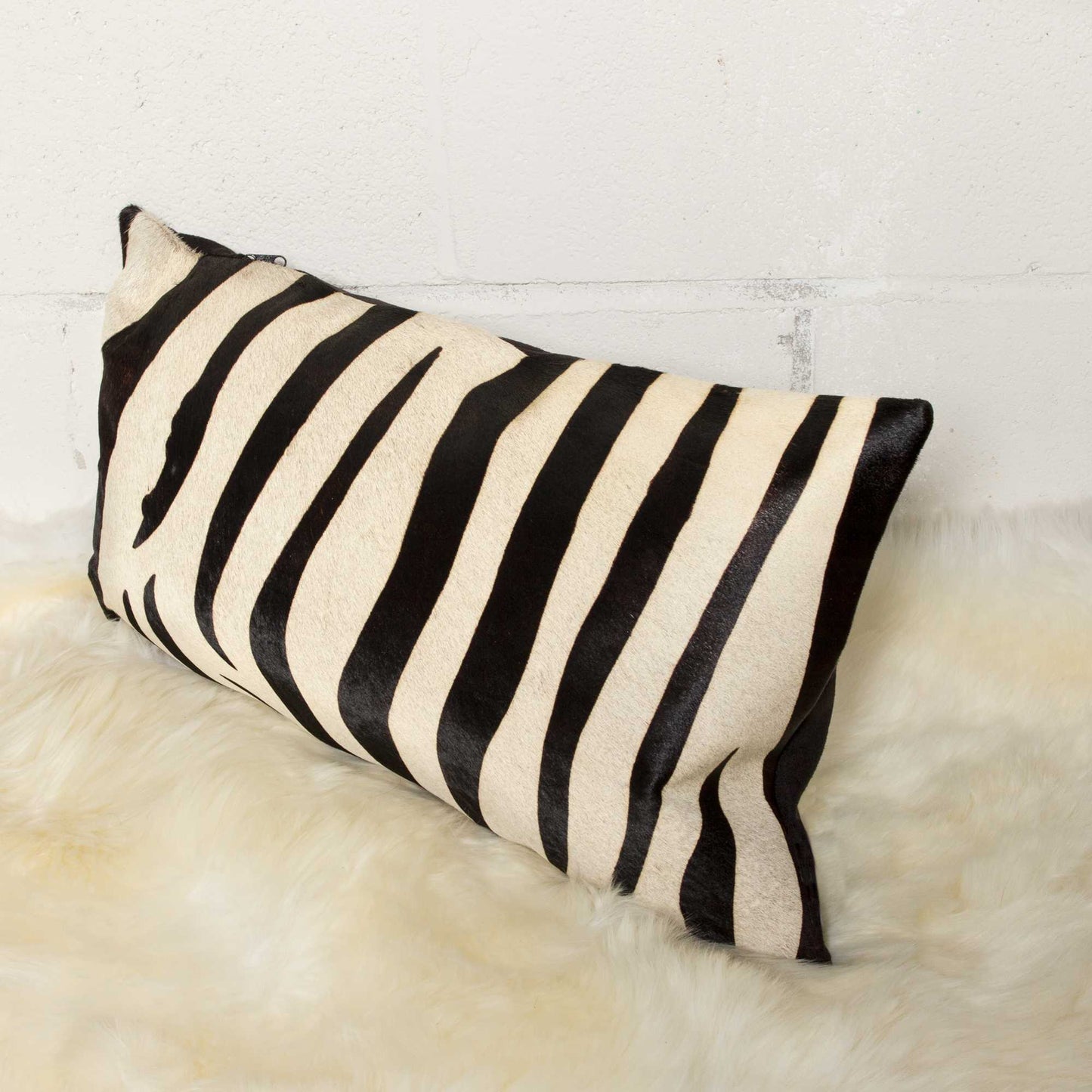 12" X 20" Black and Off White Cowhide Throw Pillow