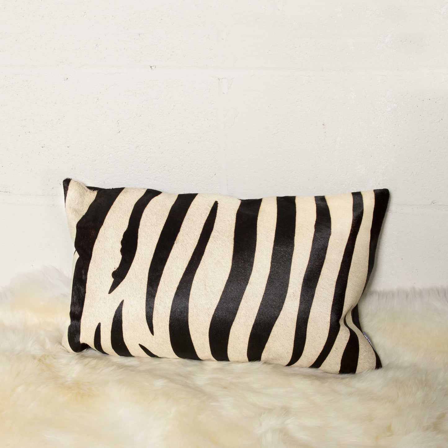 12" X 20" Black and Off White Cowhide Throw Pillow