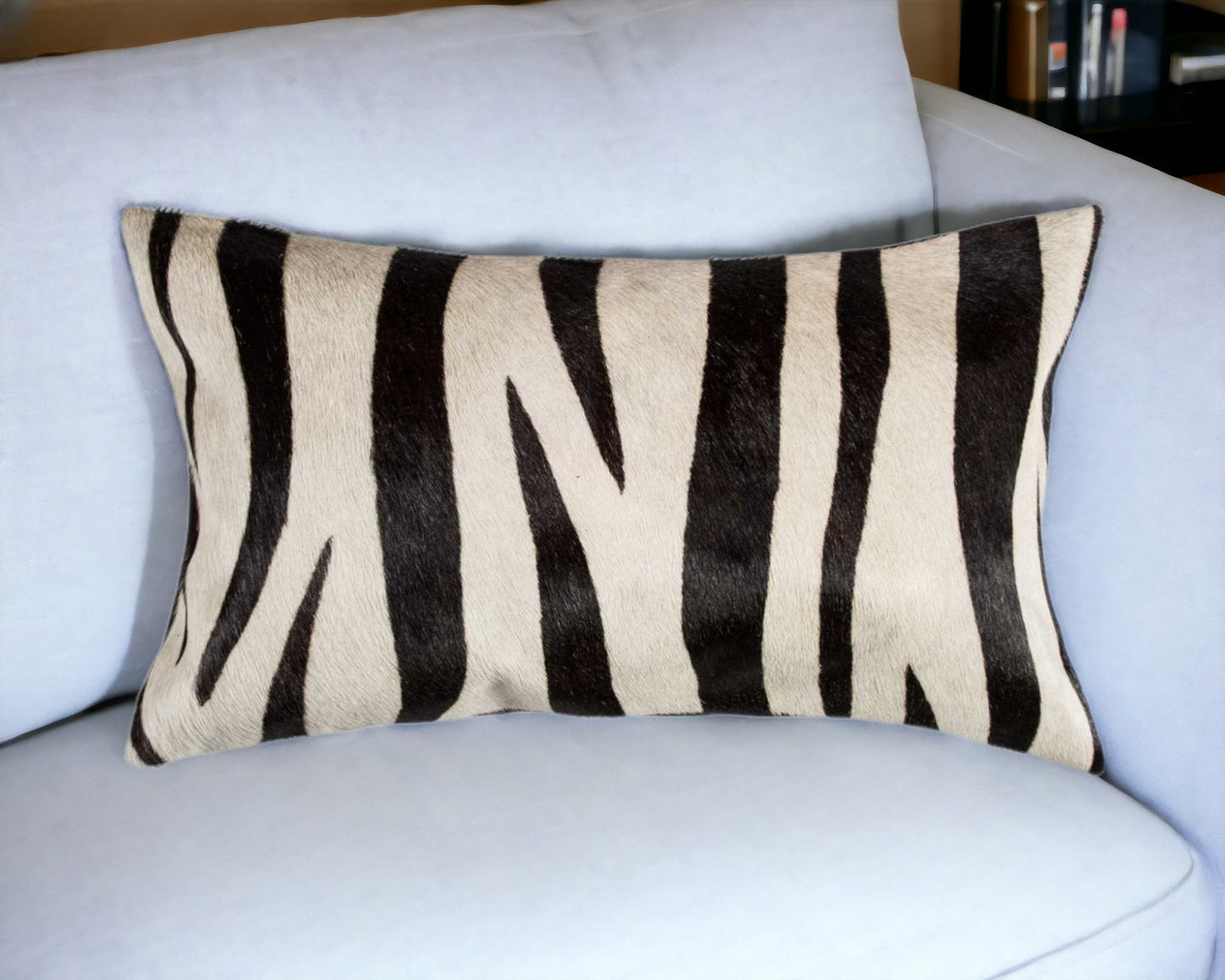 12" X 20" Black and Off White Cowhide Throw Pillow