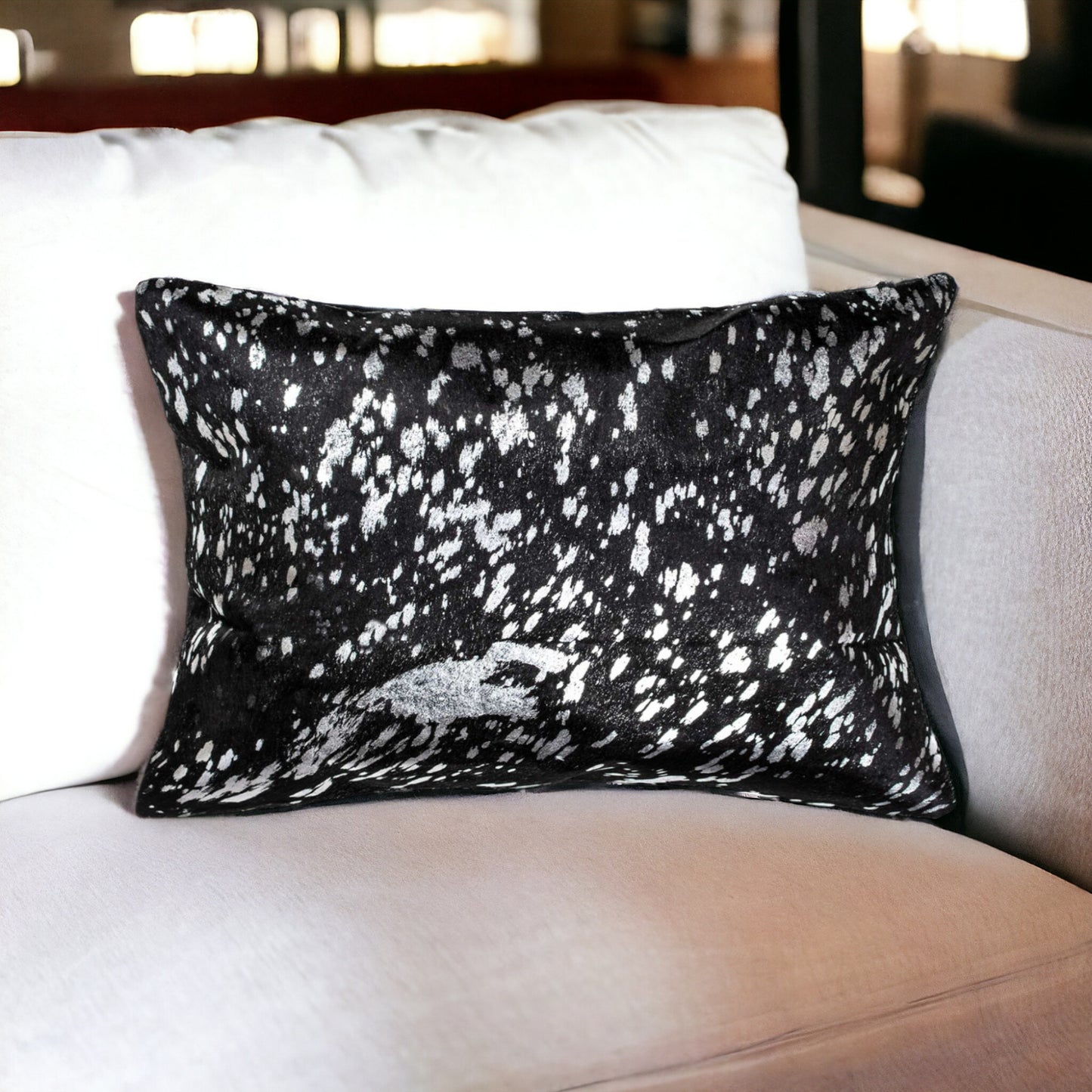 12" X 20" Black and Silver Cowhide Throw Pillow