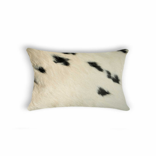 12" X 20" X 5" White And Black Cowhide  Pillow