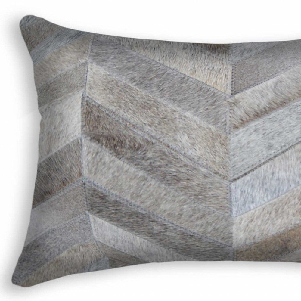 12 X 20 Gray Chevron Cowhide Throw Pillow