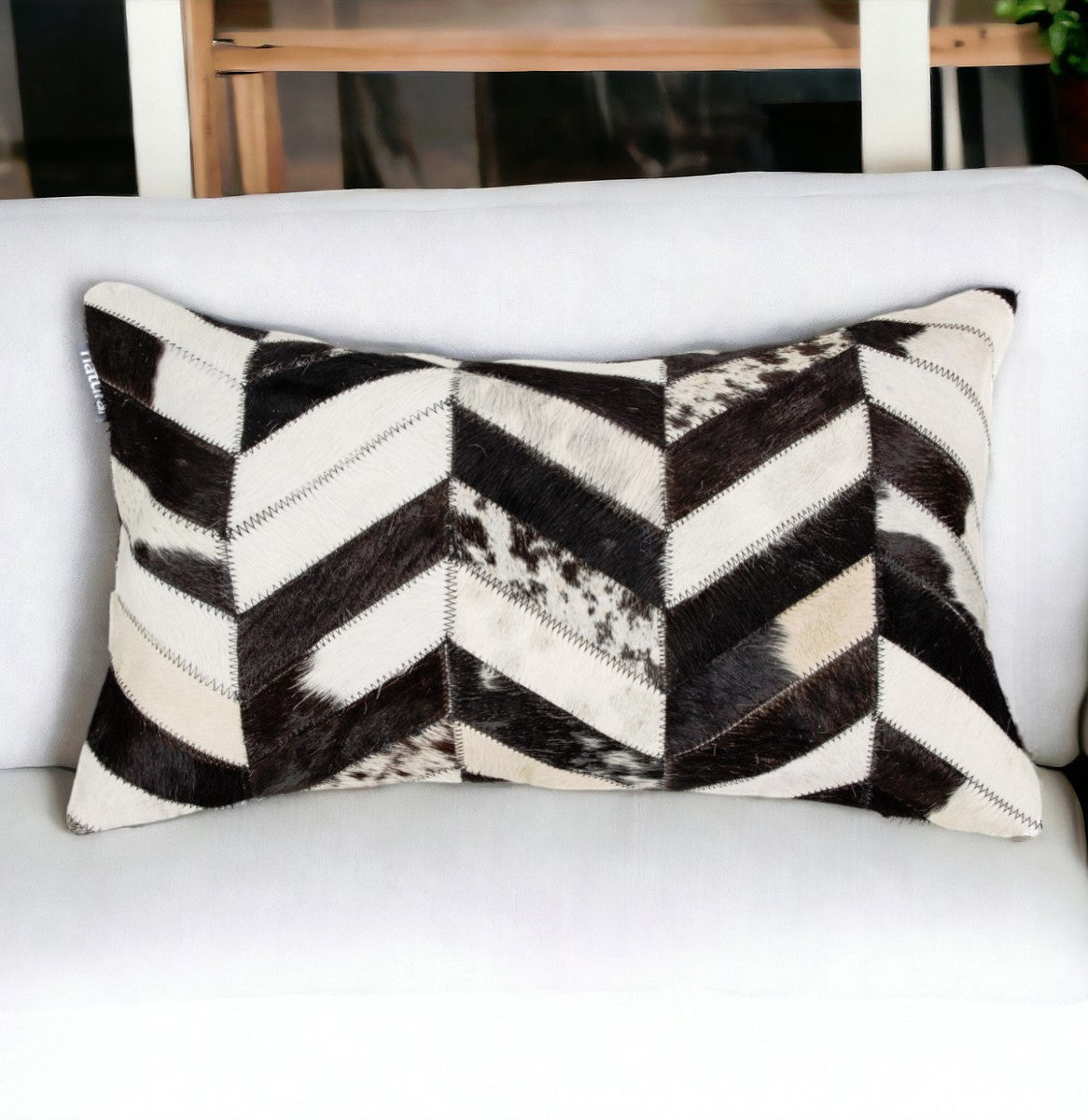 12 X 20 Gray Chevron Cowhide Throw Pillow