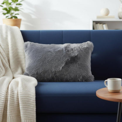 12" X 20" X 5" Gray Sheepskin  Pillow