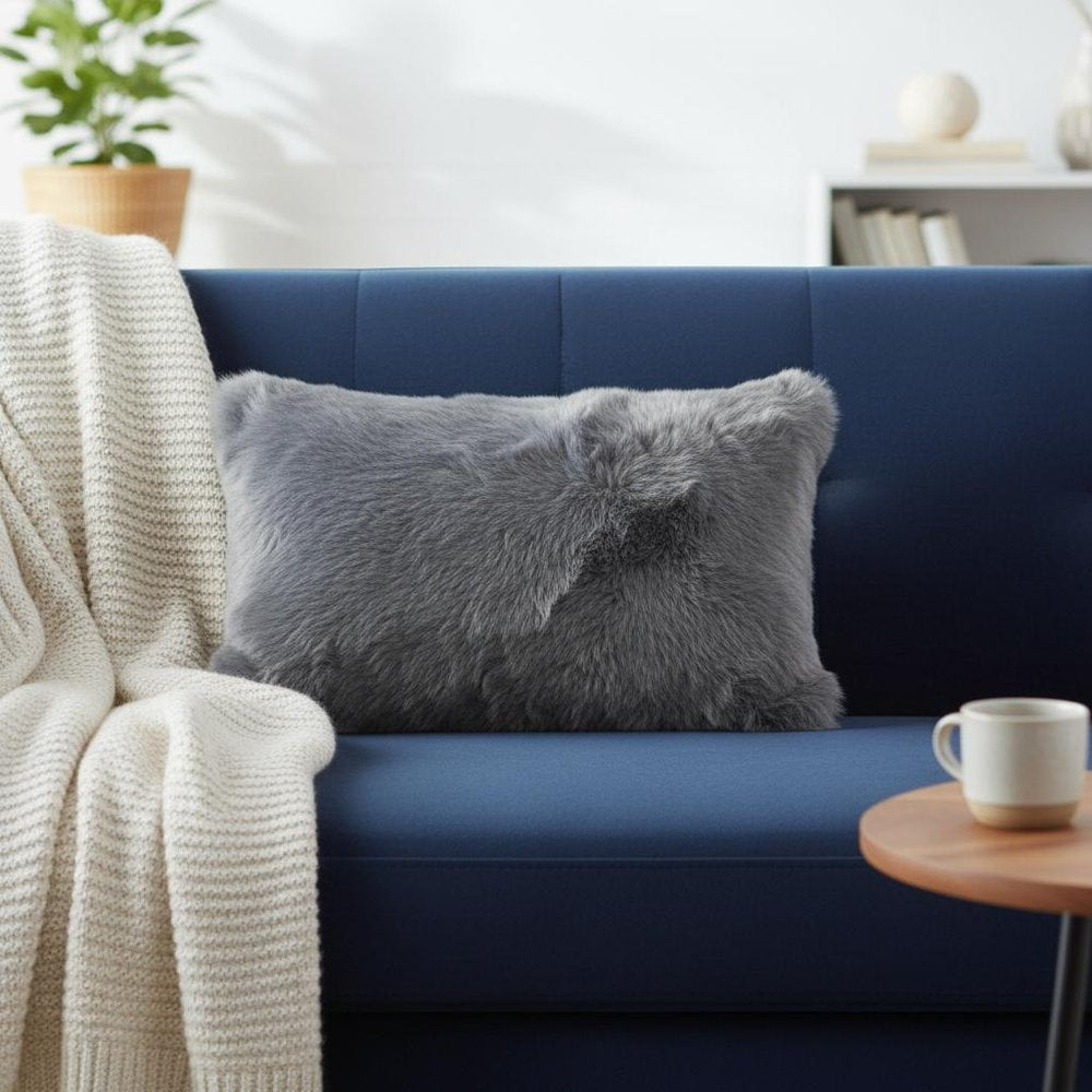 12" X 20" X 5" Gray Sheepskin  Pillow