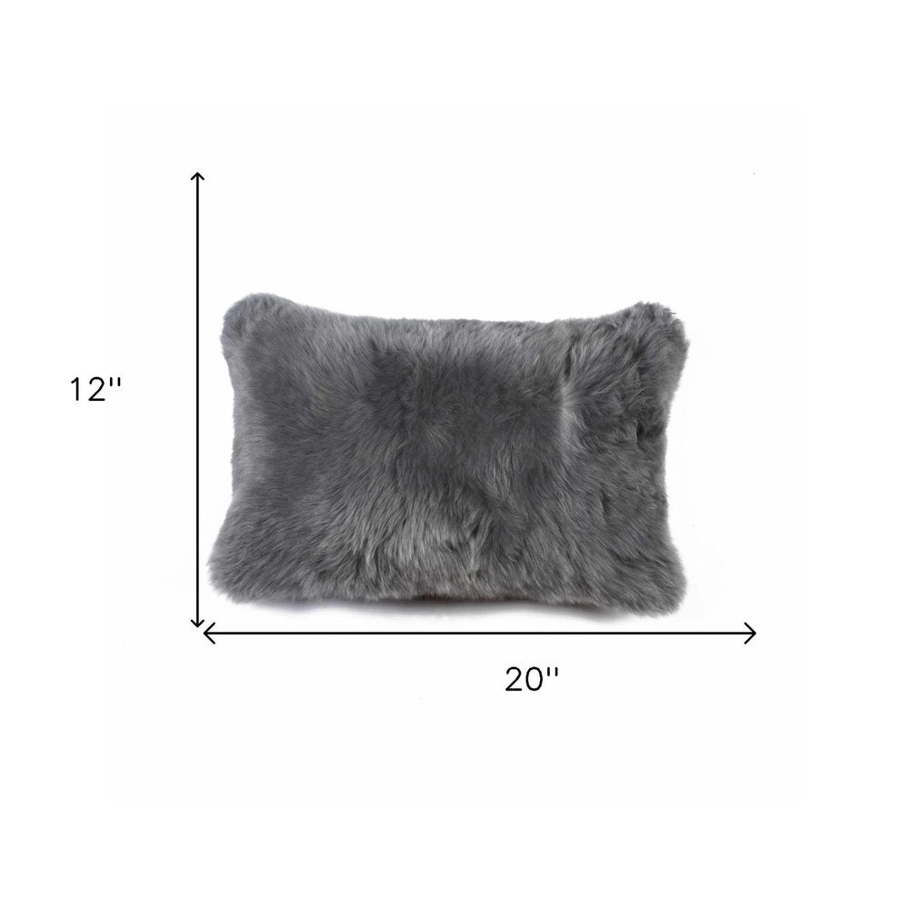 12" X 20" X 5" Gray Sheepskin  Pillow