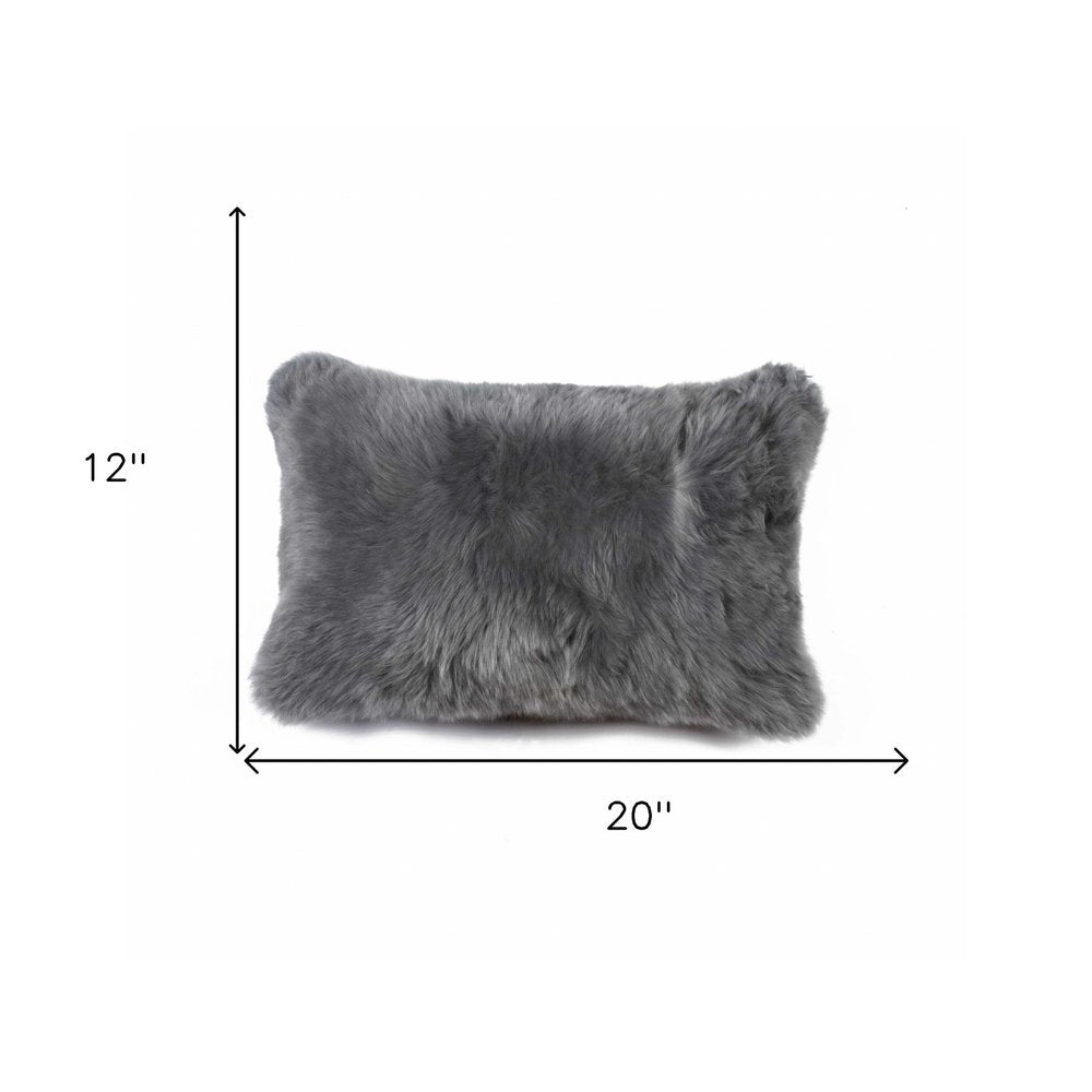 12" X 20" X 5" Gray Sheepskin  Pillow