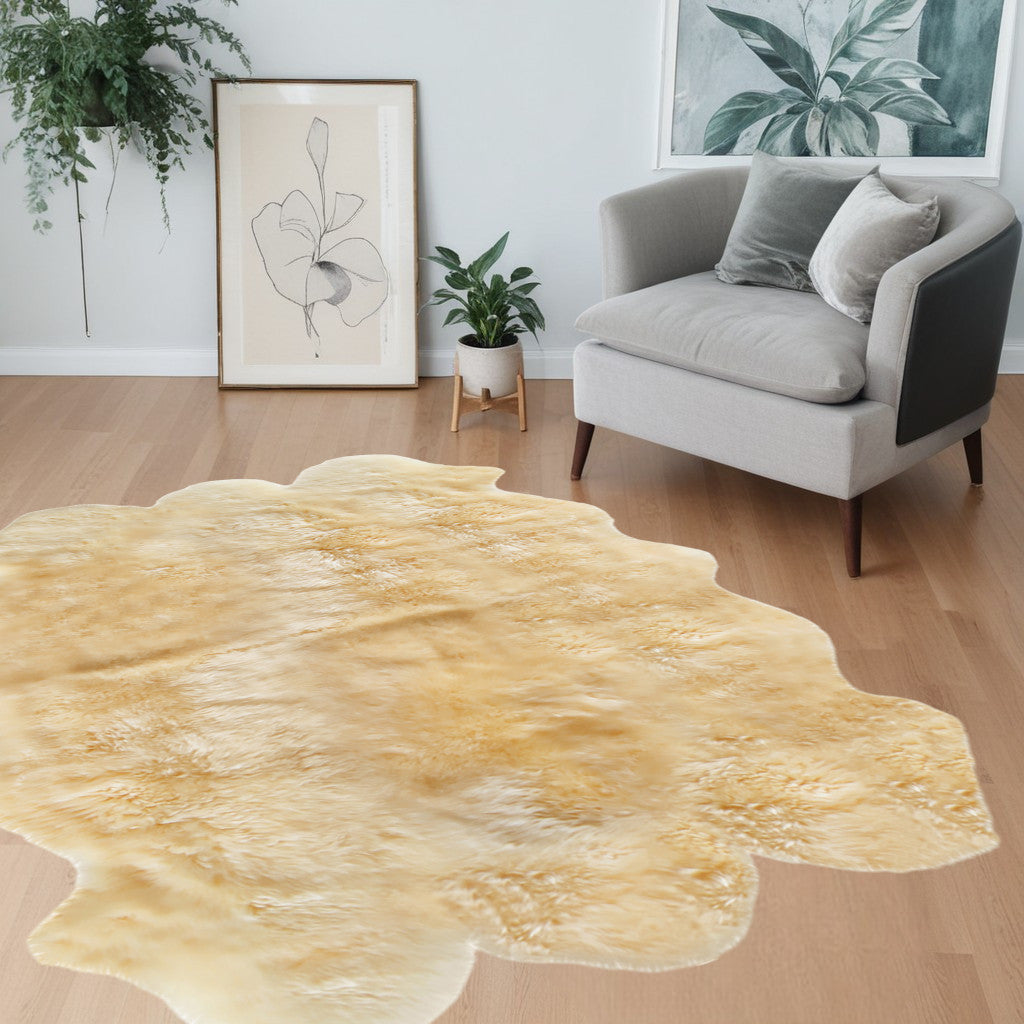 6' X 6' Gold Shag Sheepskin Area Rug