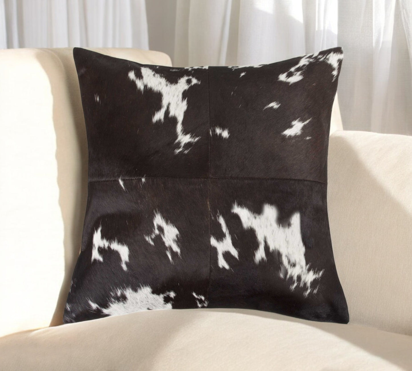 18" Brown and White Cowhide Cowhide Throw Pillow