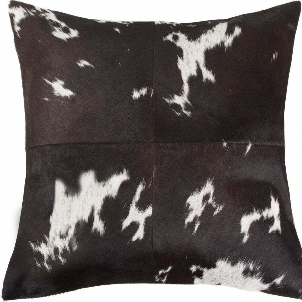 18" Brown and White Cowhide Cowhide Throw Pillow