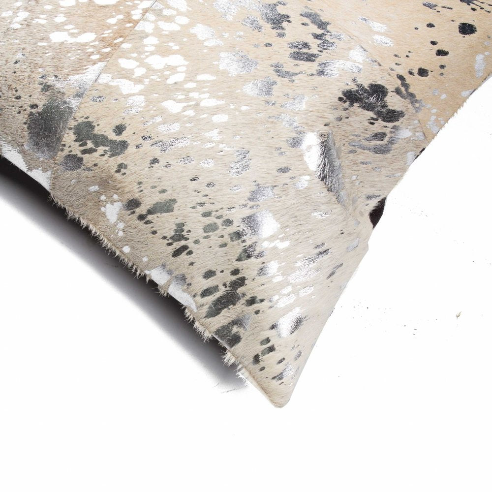 18" Silver And Gray Cowhide Throw Pillow