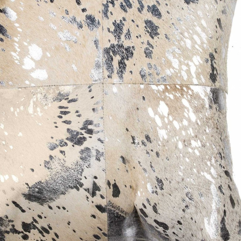 18" Silver And Gray Cowhide Throw Pillow