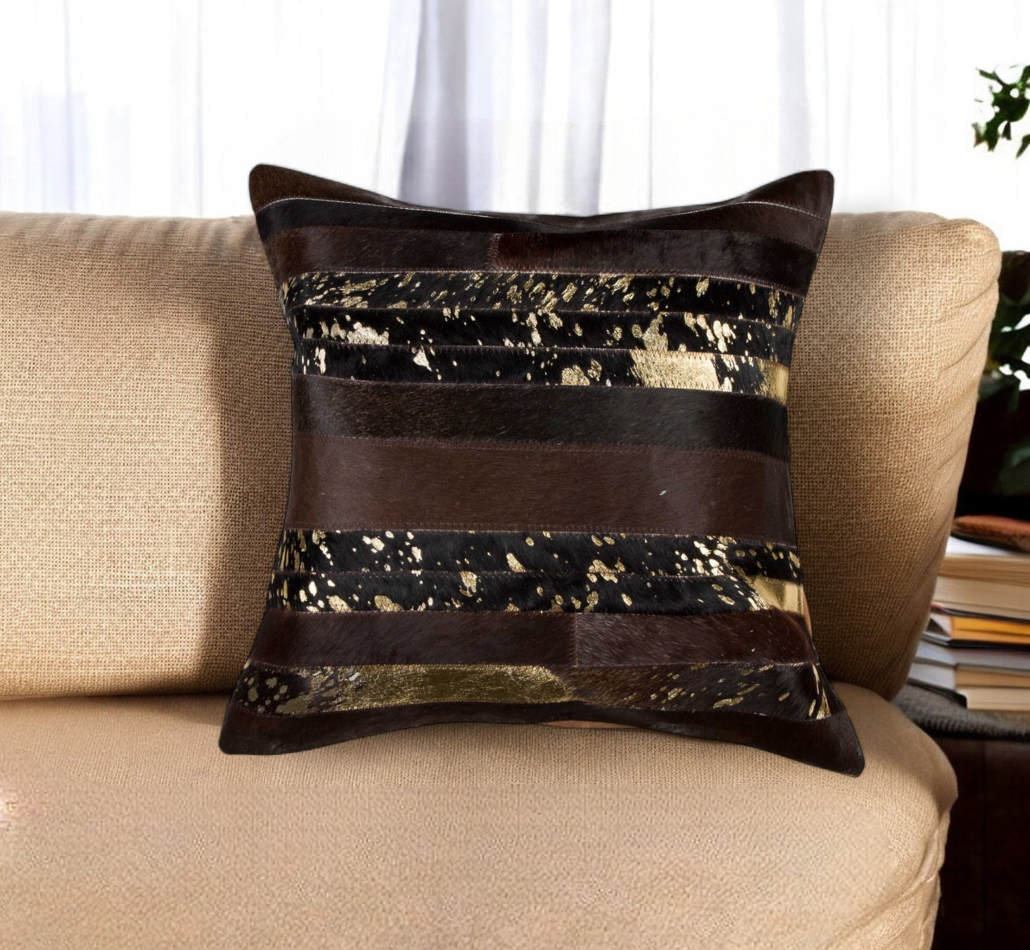 18" Chocolate Cowhide Throw Pillow