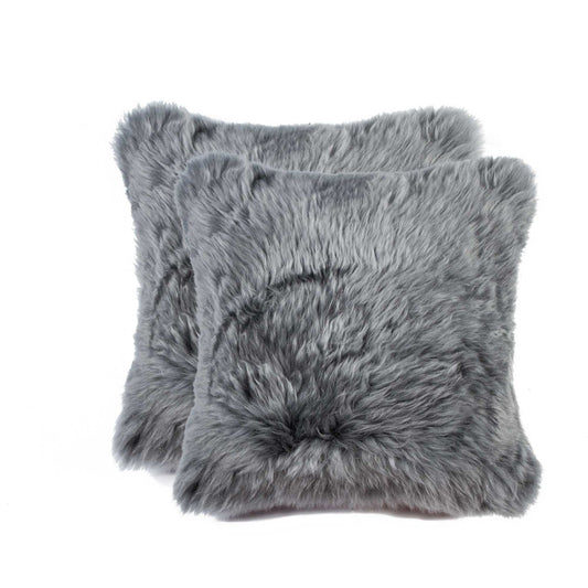 Set of Two 18" Gray Cowhide Throw Pillows