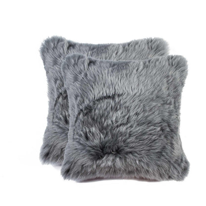 Set of Two 18" Gray Cowhide Throw Pillows