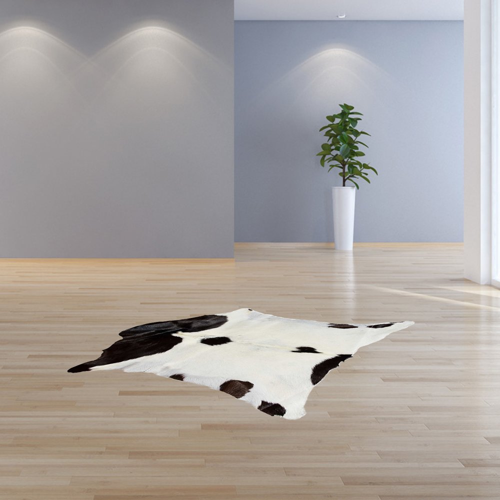 2' X 3' Black And White Cowhide Cowhide Print Hand Woven Area Rug