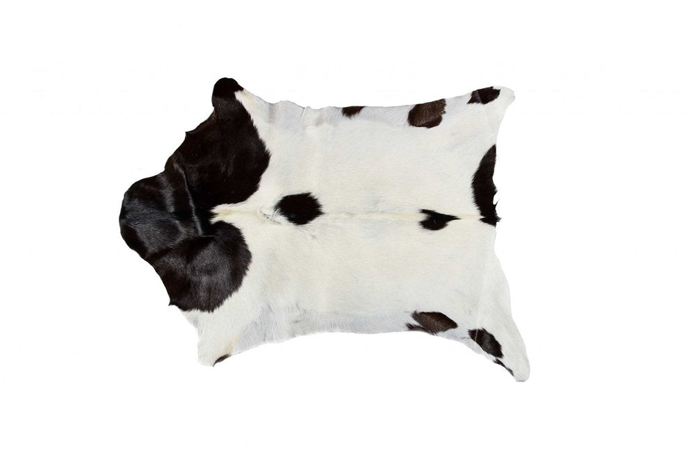 2' X 3' Black And White Cowhide Cowhide Print Hand Woven Area Rug