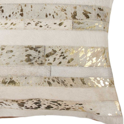 18" Beige Cowhide Throw Pillow
