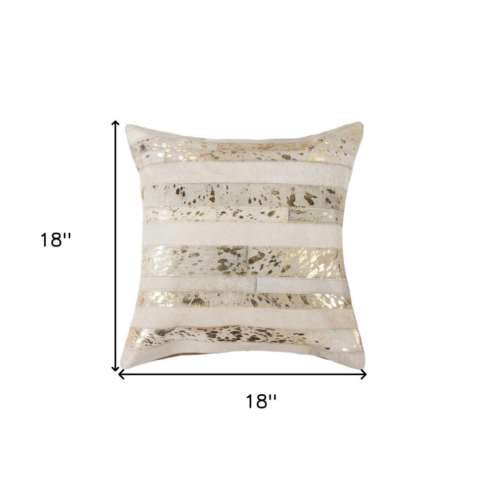 18" Beige Cowhide Throw Pillow