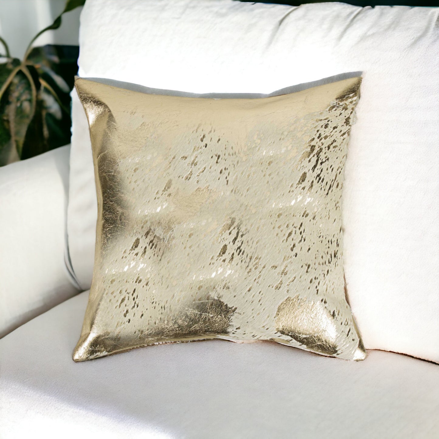 18" Beige Cowhide Throw Pillow