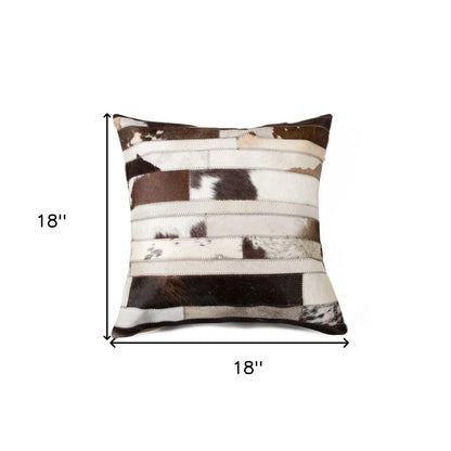18" Chocolate And Ivory Striped Cowhide Throw Pillow