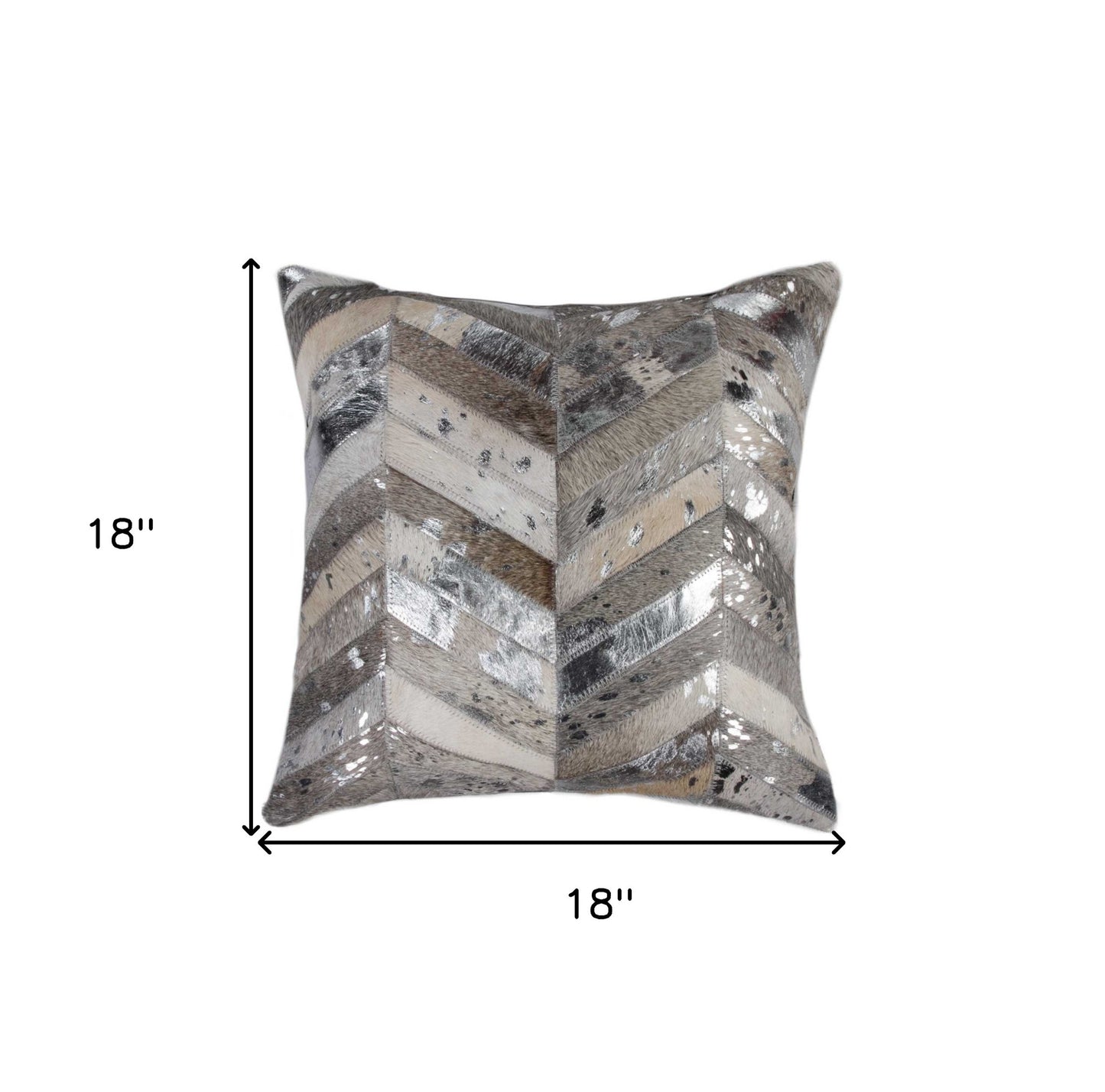 18" Silver Cowhide Throw Pillow