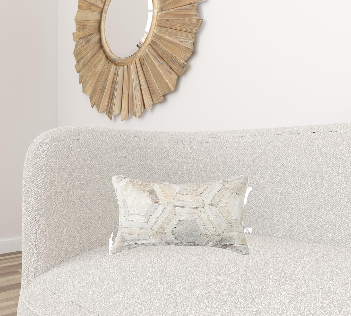 12" X 20" Off White Cowhide Pillow