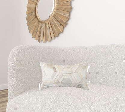 12" X 20" Off White Cowhide Pillow