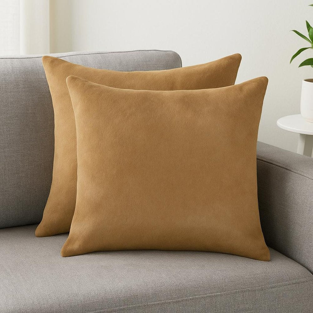 Set of Two 18" Tan Cowhide Throw Pillows