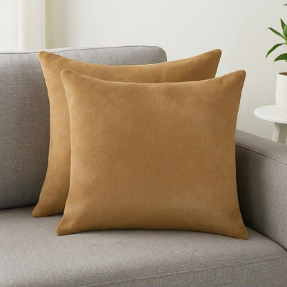 Set of Two 18" Tan Cowhide Throw Pillows