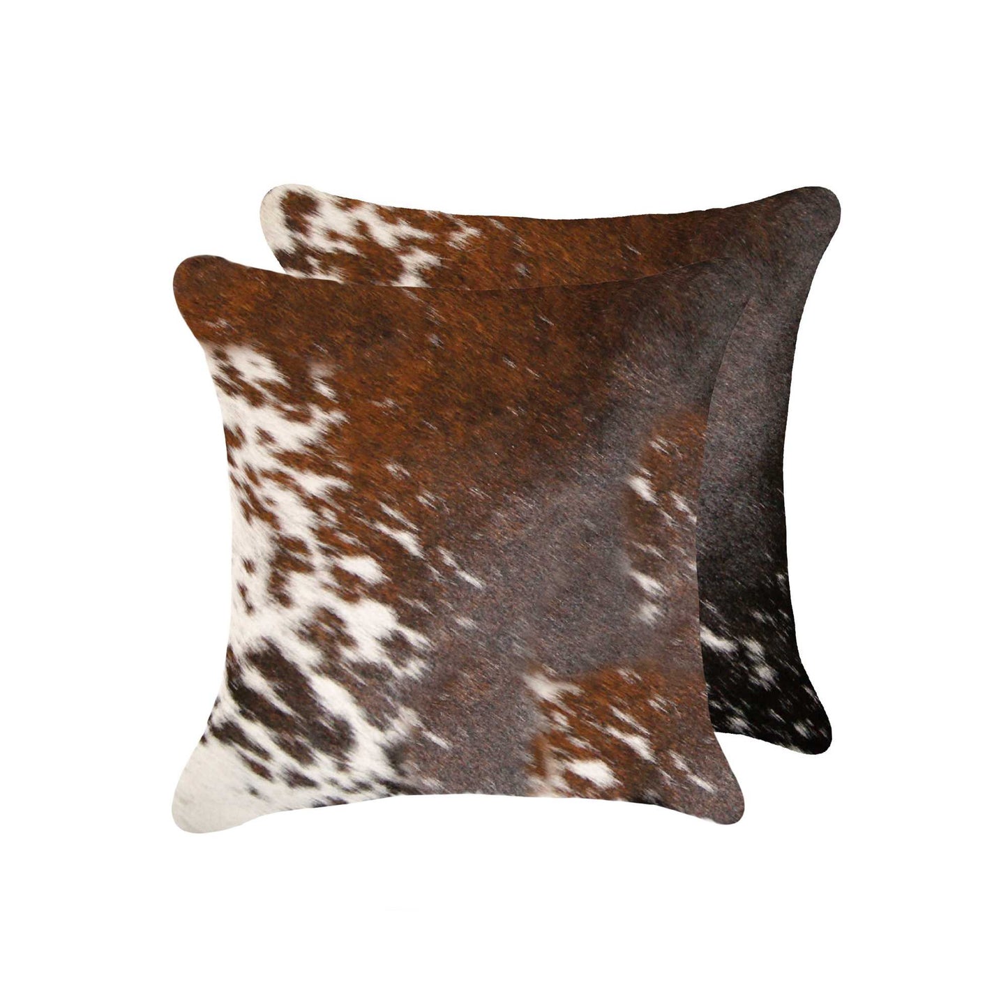 Set of Two 18" Brown and White Cowhide Throw Pillow