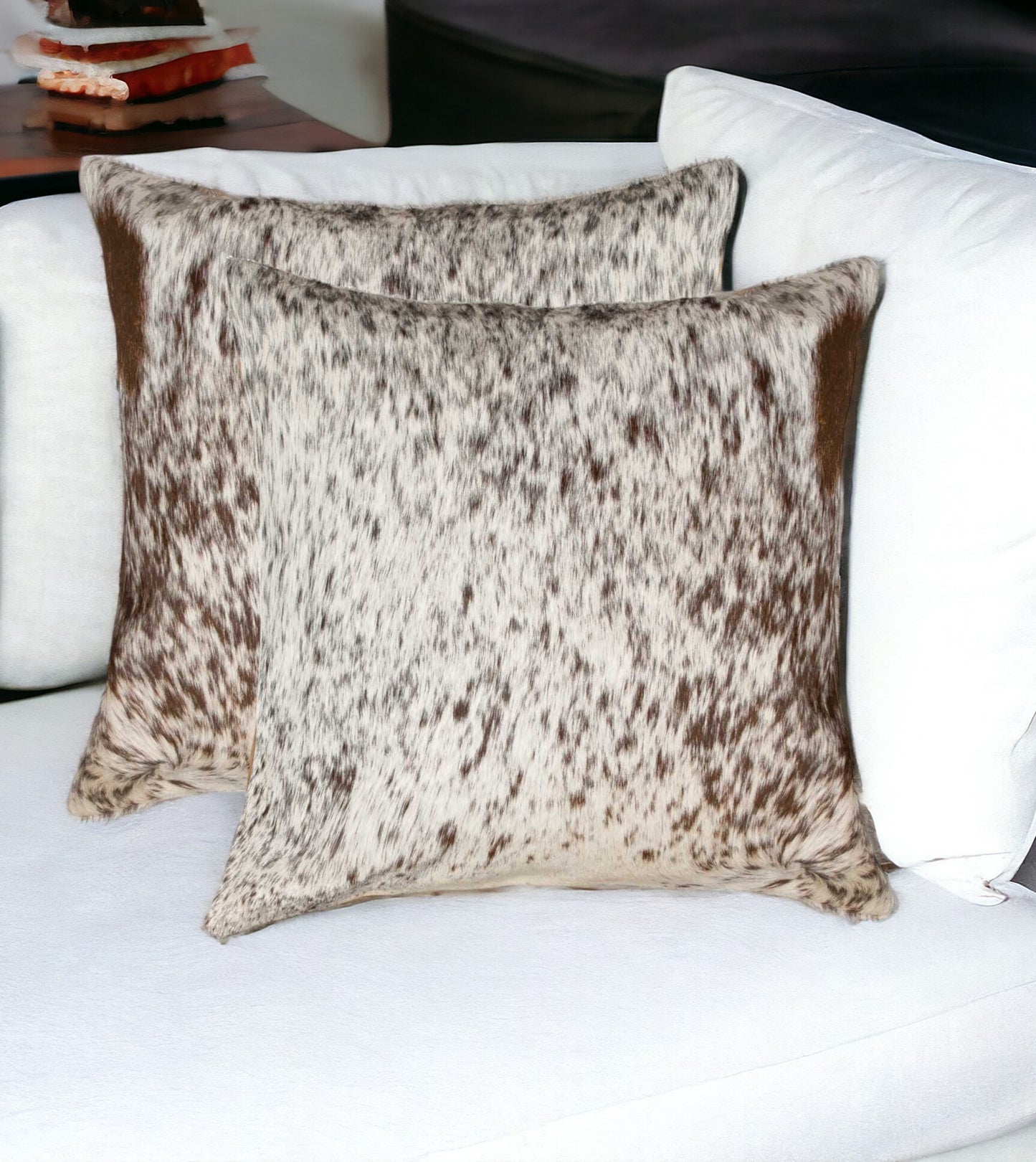 Set of Two 18" Brown and White Cowhide Throw Pillow