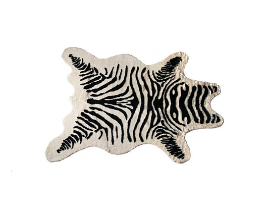 5' X 7' Black And White Faux Cowhide Zebra Print Area Rug