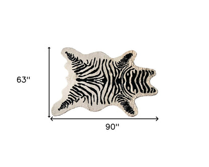 5' X 7' Black And White Faux Cowhide Zebra Print Area Rug