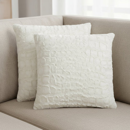 Set of Two Ivory Faux Fur Throw Pillow