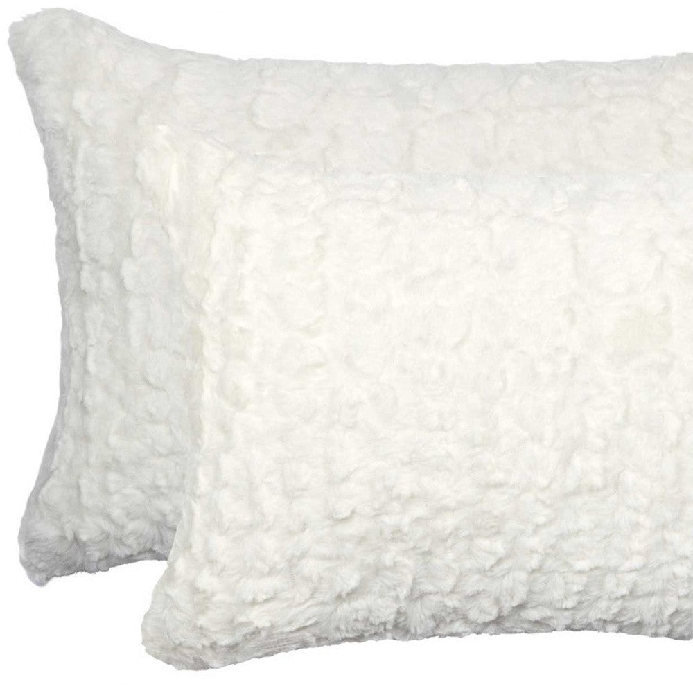 Set of Two 12" X 20" Ivory Faux Fur Throw Pillow