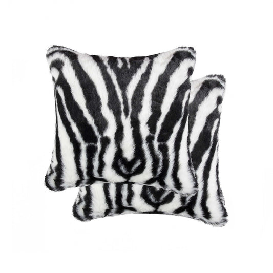 Set of Two 18" Black and White Faux Fur Throw Pillow