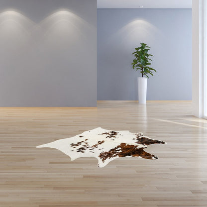 6' X 7' Brown And White Cowhide Cowhide Print Area Rug