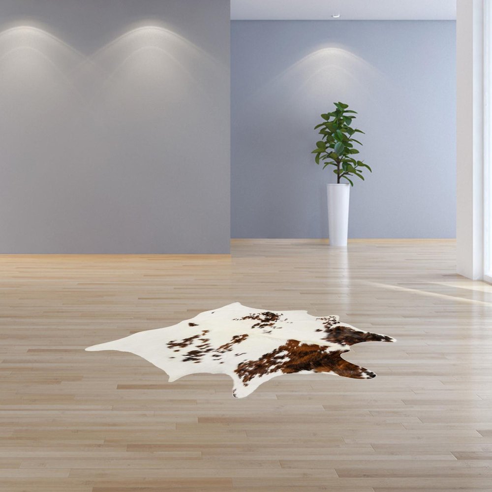 6' X 7' Brown And White Cowhide Cowhide Print Area Rug