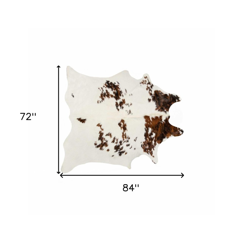 6' X 7' Brown And White Cowhide Cowhide Print Area Rug